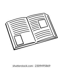 Ilustración de libro abierto. Ilustración vectorial aislada en blanco. Concepto de educación. 