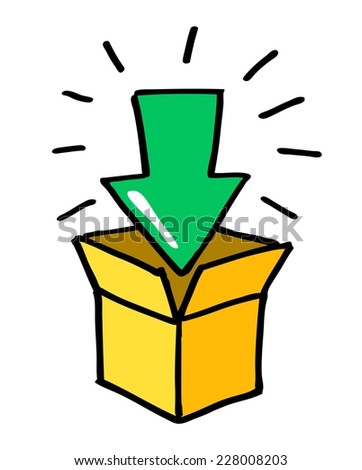 Illustration of open cardboard box and arrows