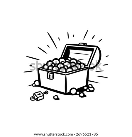 Illustration of an open chest filled with many round balls