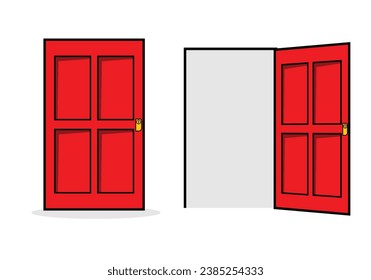 Ilustración de una puerta roja abierta y cerrada