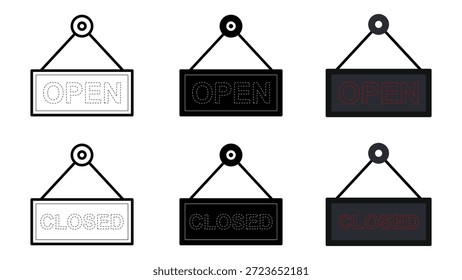 ilustração de placa aberta e fechada. Adequado para uso como um elemento de design para as necessidades de publicidade ou desenhos digitais. Disponível em várias cores e estilos.
