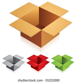 Illustration of open color cardboard boxes with bottom.