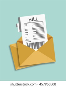 Illustration of an open envelope with billing letter,  Flat design.