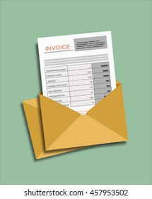 Illustration of an open envelope with invoice letter, Flat design.