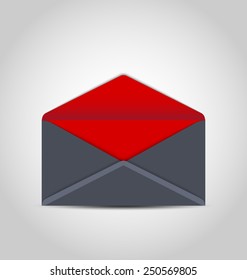 Illustration open envelope on grey background - vector 