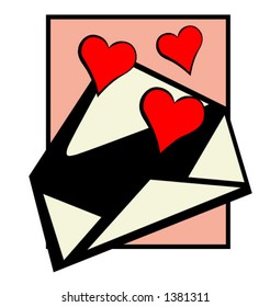 illustration of an open envelope with red hearts coming out of it