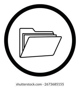 Illustration of an open folder with documents inside, , representing data storage and file management system