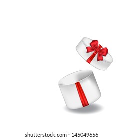 Illustration open gift box with red bow isolated on white background - vector