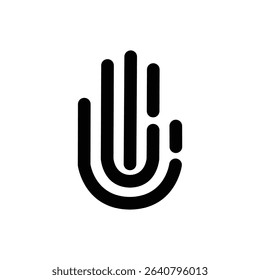 illustration of open hand logo showing 5 fingers in line art style, stop symbol, greeting sign
