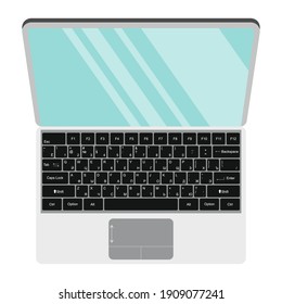 Illustration of an open laptop. Keyboard layout with Russian letters.