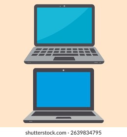 An illustration of an open laptop, representing technology, work, and digital communication.