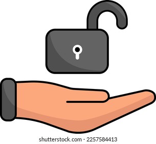 illustration of an open lock in a hand on a transparent background