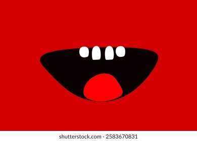 Illustration of Open Mouth with Teeth on Red Background