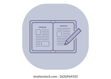 Illustration of open notebook with notes and pencil, symbolizing educational tasks such as studying, writing, and organizing thoughts. Focus on learning concept
