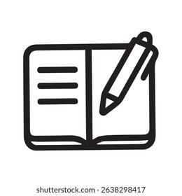 Illustration of an open notebook with a pen ready for writing or sketching. Symbolizes creativity, planning and new ideas.