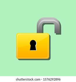 illustration of open padlock, yellow padlock vector isolated.