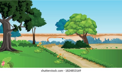 Illustration des offenen Parks im Frühjahr