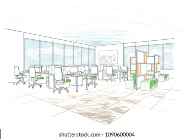 Illustration of open space interior. Modern office.