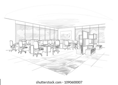 Illustration open space interior  Modern office 