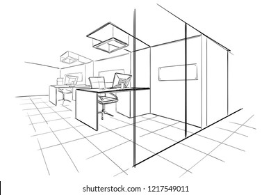 Illustration of open space interior. Modern office.