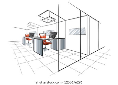 Illustration of open space interior. Modern office.