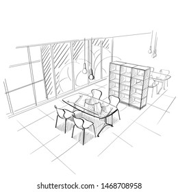Illustration of open space interior. Modern office.