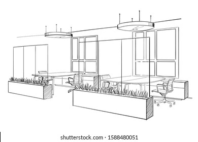 Illustration of open space interior. Modern office.