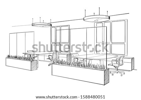 Illustration of open space interior. Modern office.