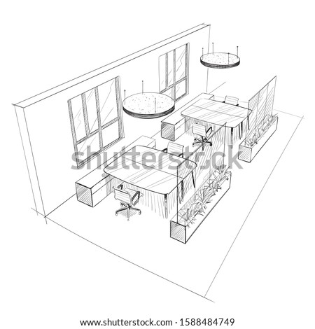 Illustration of open space interior. Modern office.