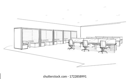 Illustration Of Open Space Office. Interior Design.