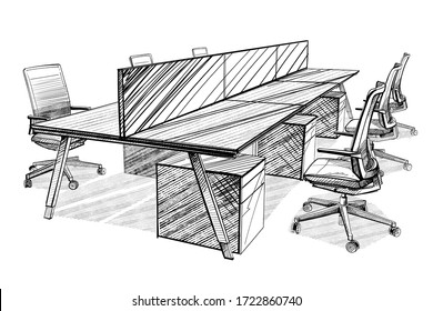 Illustration of open space office. Interior design.