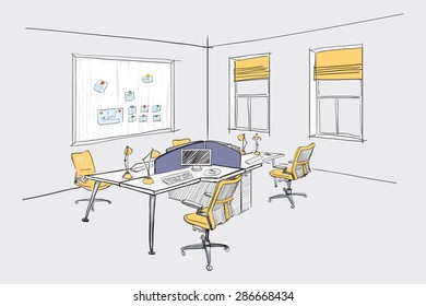 Illustration of open space office. Interior design.