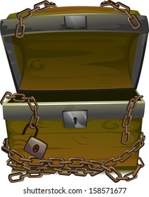 Illustration of an Open Treasure Chest Wrapped by Chains