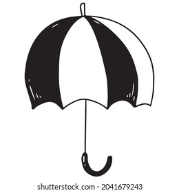 Illustration with an open umbrella in the doodle style