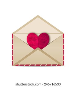 Illustration open vintage envelope with paper grunge heart - vector 