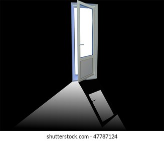 illustration with open white door on black background