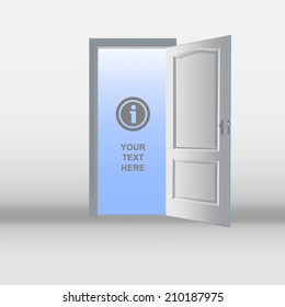 Illustration of an open white door - place your own text or image inside it.
