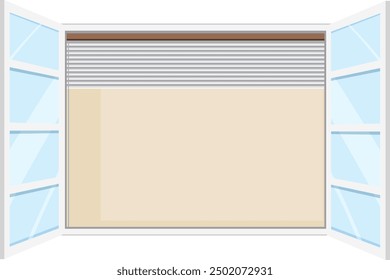 Illustration of an open window with blinds