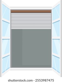 Illustration of an open window with blinds