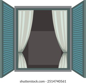 Illustration of an open window with curtains