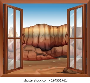 Illustration of an open window at the desert