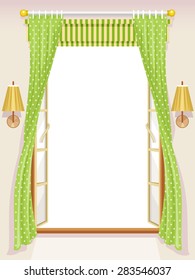 Illustration of an Open Window with Roman Shades