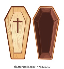   Illustration with open wooden coffin