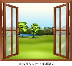 Illustration of an open wooden window
