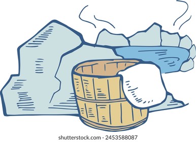 An illustration of an open-air bath