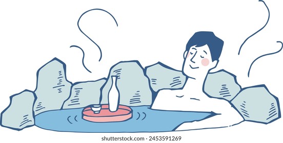 An illustration of an open-air bath