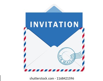 Illustration of opened air mail containing an invitation card, vector data