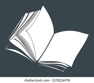 Illustration of an opened book with blank pages on dark background