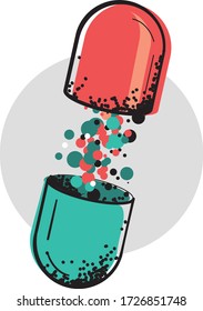 Illustration of an opened medicine Pill showing the content