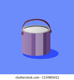 Illustration of opened  paint bucket with handle. Vector object in flat style